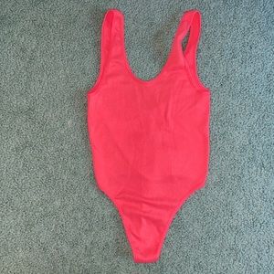 Pink Ribbed Scoop Neck Bodysuit